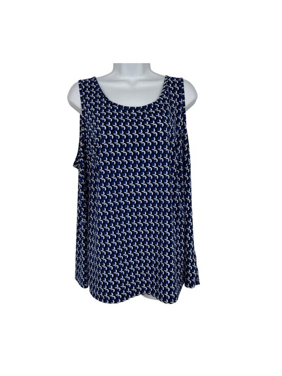 Susan Graver Tops - Susan Graver Blue & White Geometric Print Sleeveless Tank Top Women's Size 1X